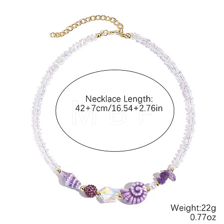 Ocean Porcelain & Plastic Pearl & Glass Flower Shell Shape Beaded Necklaces FS-WG8B806-01-1