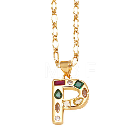 Brass Pave Colorful Cubic Zirconia Initial Pendant Necklaces FS-WG26597-16-1