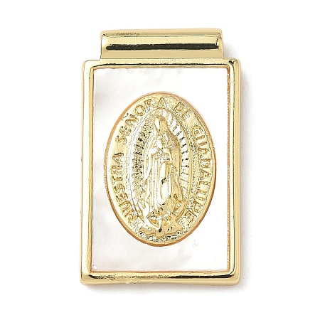 Brass Pave Natural White Shell Religion Rectangle Pendants KK-Q068-32A-G-1