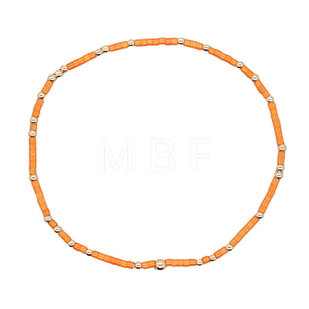 Minimalist Glass Seed Beads & Brass Beads Stretch Bracelets for Women BC0195-4-1
