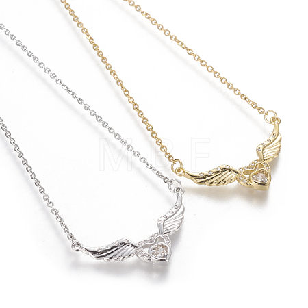 Brass Micro Pave Cubic Zirconia Pendant Necklaces NJEW-I230-18-1