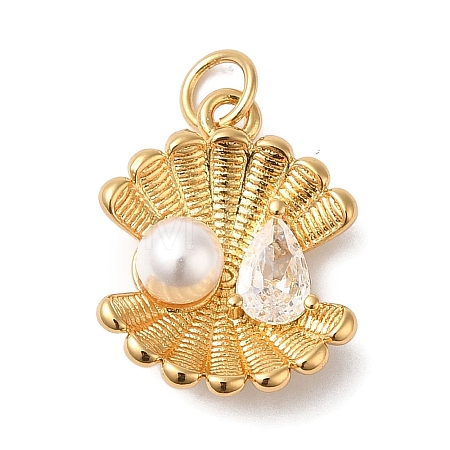 Rack Plating Brass Glass Imitation Pearl Pendants KK-B092-01G-1