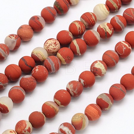 Frosted Round Natural White Lace Red Jasper Beads Strands X-G-N0166-57-6mm-1