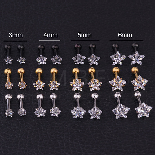 316L Surgical Stainless Steel Clear Cubic Zirconia Star Cartilage Earrings WGC4894-08-1