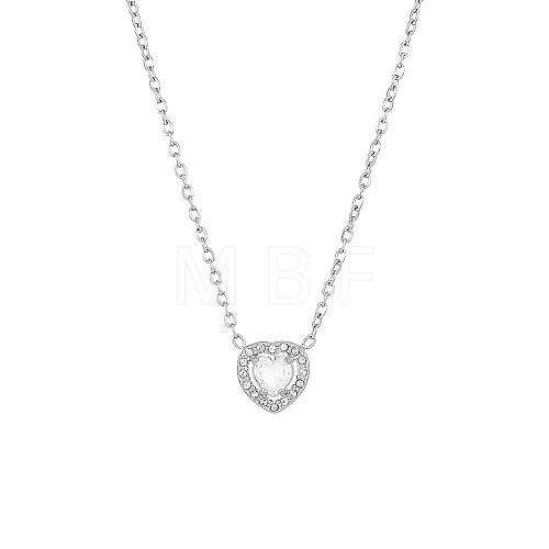 White Cubic Zirconia Heart Pendant Necklace with Stainless Steel Chains OQ9710-5-1