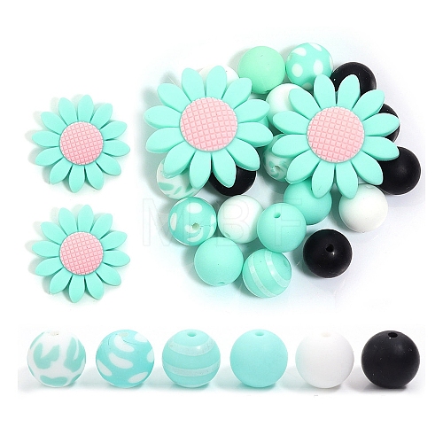 23Pcs Sunflower & Round Silicone Focal Beads SIL-L005-01E-1