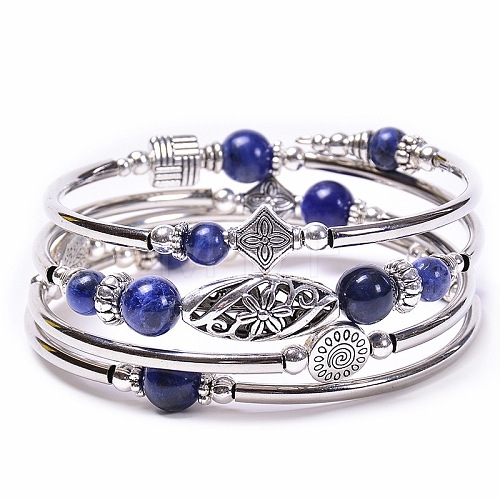 Bohemian Multi-Layered Natural Lapis Lazuli Wrap Bracelet Women's Jewelry MV3343-6-1