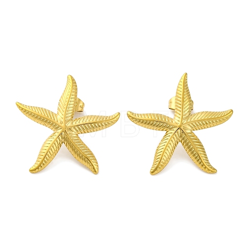 Ion Plating(IP) 304 Stainless Steel Starfish Stud Earrings EJEW-D281-06G-1