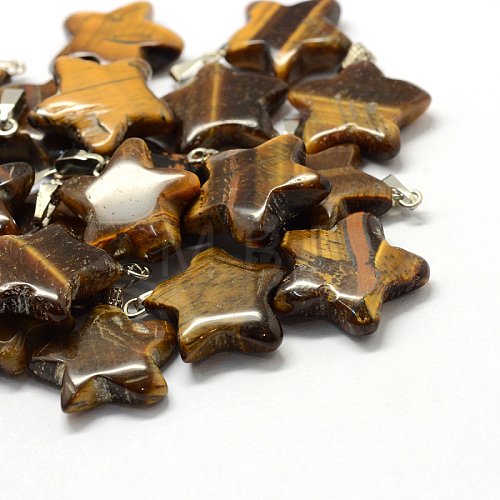 Star Natural Tiger Eye Pendants G-Q367-08-1