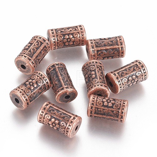 Tibetan Style Alloy Flower Pattern Column Beads X-TIBEB-7424-R-NR-1