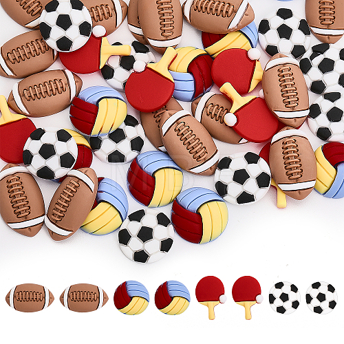 64Pcs 4 Styles Sports Theme Opaque Resin Cabochons RESI-CA0001-64-1