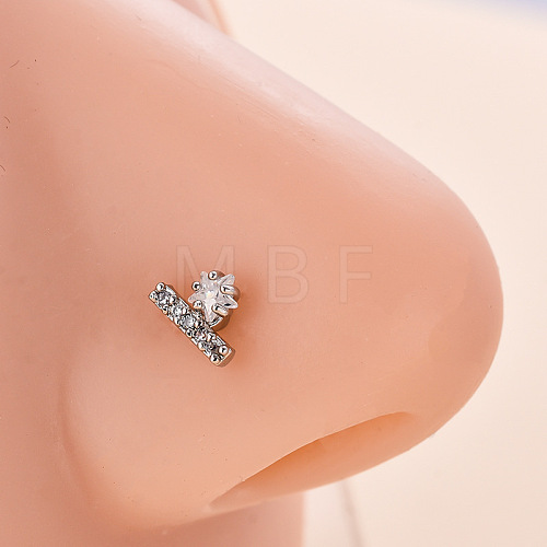 316L Surgical Stainless Steel Micro Pave Clear Cubic Zirconia L-Shaped Nose Rings WG5ADDF-05-1