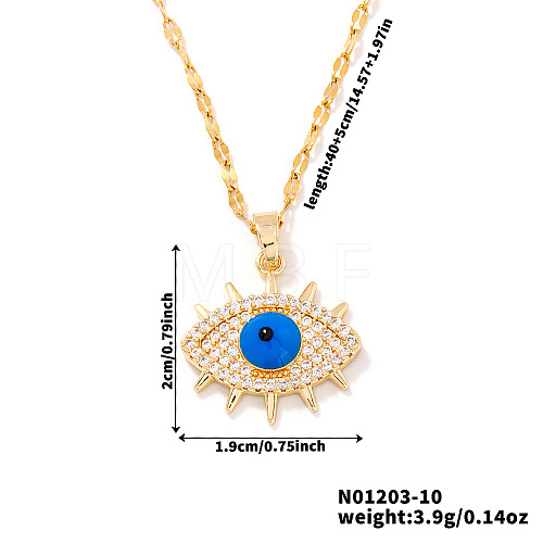 Elegant Brass Full Crystal Rhinestone Blue Evil Eye Pendant Dapped Chain Necklaces EB9667-3-1