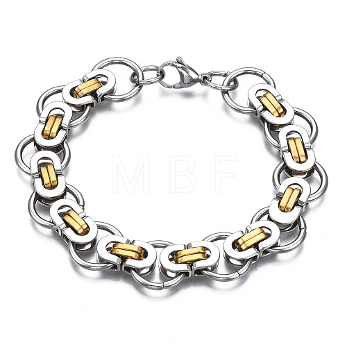 Ion Plating(IP) Two Tone 201 Stainless Steel Byzantine Chain Bracelet for Men Women BJEW-S057-90-1