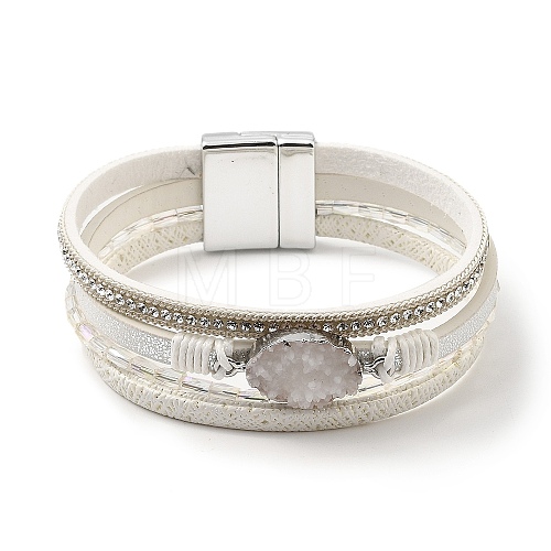 Vintage Leather Bracelet with European and American White Crystal Inlaid Diamonds - Magnetic Buckle. ST1113701-1