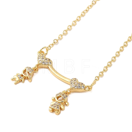 Brass Micro Pave Clear Cubic Zirconia Girls and boys Pendant Necklaces for Valentine's Day NJEW-K381-01B-G-1