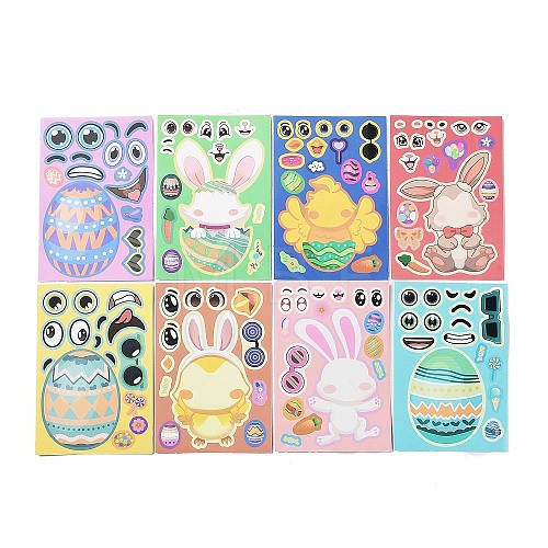 8Pcs Easter Make your Own Face PVC Self Adhesive Cartoon Stickers STIC-G001-12-1