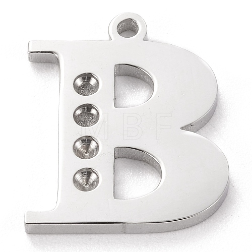 Tarnish Resistant 304 Stainless Steel Letter Pendant Rhinestone Settings STAS-J028-01B-1