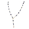 Natural Lapis Lazuli Round and Nuggets Lariat Necklaces NJEW-JN05727-11