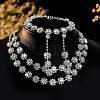 Flower Alloy Rhinestone Chain Double Layer Necklaces & Stud Dangle Earrings & Bracelets Sets FS-WG0F210-01-2