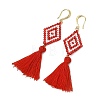 Glass Seed Beads & Brass Dangle Earrings for Women EJEW-MZ00800-02-4