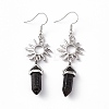 Natural Lava Rock Bullet with Sun Dangle Earrings EJEW-I276-01P-07-2