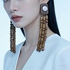 Wood & Imitation Pearl Stud Earrings WGE84F1-01-2