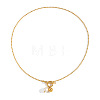 304 Stainless Steel and Faux Pearl Round Pendant Necklaces with OT Clasps for Women AR1092-5