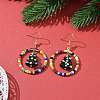 Glass Seed Beaded Ring with Lampwork Christmas Tree Dangle Earrings EJEW-TA00231-2