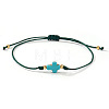 Dyed Synthetic Green Turquoise & Brass Beaded Braided Bead Bracelets QB7029-10-1