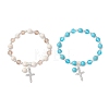 2Pcs Cross Alloy Rhinestone Charm Bracelets BJEW-JB12882-2