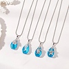 Ocean Alloy Sea Animal and Faceted Glass Teardrop Pendant Brass Round Snake Chain Necklaces for Women NJEW-JN05915-02-1