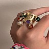 Synthetic Gemstone & Resin & Plastic Imitation Pearl Charms Finger Rings for Women RJEW-Z047-03G-1-1