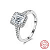 Rhodium Plated 925 Sterling Silver Cubic Zirconia Rectangle Finger Ring for Women RJEW-L124-001P-1