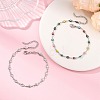2Pcs 2 Styles 304 Stainless Steel Enamel Colorful Evil Eye Link Chain Anklets AJEW-AN00807-1