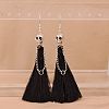 Zinc Alloy Polyester Skull Tassel Dangle Earrings FS-WG69CBD-05-1