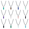 FIBLOOM 12Pcs 12 Styles Double Terminated Pointed Bullet Natural & Synthetic Mixed Gemstone Pendant Necklaces with Wax Cords NJEW-FI0001-44-8