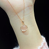 Flat Round Brass Pave Natural Rose Quartz Pendant Necklaces for Women WG46560-02-5