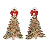 Bowknot Christmas Tree Alloy Colorful Rhinestone & Enamel Dangle Stud Earrings for Women EJEW-L203-11KCG-1