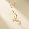 304 Stainless Steel Crystal Rhinestone Moon with Star Pendant Necklaces for Unisex WGDDE1C-02-1
