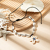 Summer Beach Natural Cowrie Shell Flower with Blue Resin Evil Eye Pendant Adjustable Necklaces for Women FS-WG177B0-01-2