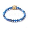 Round Natural Tiger Eye & Black Rutilated Quartz & Lapis Lazuli & Pink Opal Beads Stretch Rings RJEW-JR00790-5