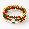 3Pcs Saint Patrick's Day Brass & Resin & Imitation Pearl Round Beads Stretch Bracelets for Women Men DU8017-3