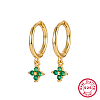 Real 18K Gold Plated 925 Sterling Silver Flower Dangle Hoop Earrings IN9619-01-1