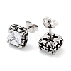 Square 316 Surgical Stainless Steel Pave Cubic Zirconia Stud Earrings for Women Men EJEW-Z050-06B-AS-2