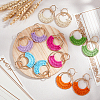 FIBLOOM 6 Pairs 6 Colors Raffia Grass Braided Flat Round Dangle Stud Earrings for Women EJEW-FI0002-25-5