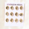 6 Pairs 304 Stainless Steel Pave Cubic Zirconia Stud Earrings SA-CBADCF0-04G-04-1