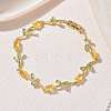 Brass Glass Flower Link Chain Bracelets KK-CBA7DFA-01G-10-1