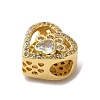 Heart with Paw Print Pattern Rack Plating Brass Micro Pave Cubic Zirconia European Beads KK-G511-05B-G-2