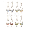 4 Pair 4 Color Natural Pearl & Glass Teardrop with Flower Dangle Earrings EJEW-TA00222-1